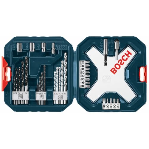 BOSCH MS4034 34-Pc Wood, Metal, Masonry Mixed Drill Bit Set with Case - size: Various in, style: 34pc