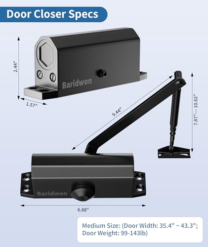 Medium Door Closer for Home & Commercial Use, LetBlack Hydraulic System with No Slam Technology - size: Medium, style: JetBlack