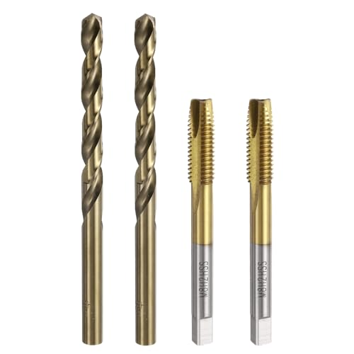uxcell Metric Tap & Drill Bit Set, 2pcs M8 x 1.25 Spiral Point Thread Taps Titanium Coated and 2pcs 6.8mm Twist Drill Bits Roasted Yellow, Screw Tapping Threading Tools - size: M8 x 1.25 + 6.8mm
