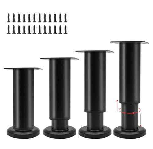 Uenhoy Set of 4 Adjustable Furniture Legs 4.72-7 Inch Metal, Black - color: Black, size: 4.72 - 7 Inch