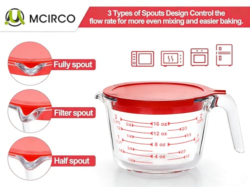 M MCIRCO 6 Pcs Glass Measuring Cups with Lids Set, 1 Cup, 2 Cup, 4 Cup - size: 1-Cup