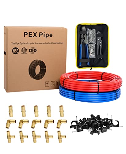 EFIELD 1/2 Inch 2 x 100 ft (200 Ft) Pex-b Pipe/Tubing(All-in-One Bundle) - size: 1/2 Inch 2x100 ftAll in One With J-Clamp
