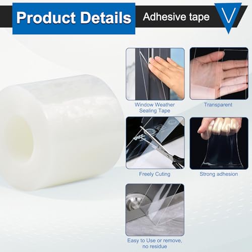 Window Insulation Tape for Winter Heavy Duty Weather Stripping Sealing Film Tape Draft Stopper 3 in x 105 Ft Keep Warm & Save Energy Easy Apply & Remove for Doors and Windows - size: 3 IN * 105 FT