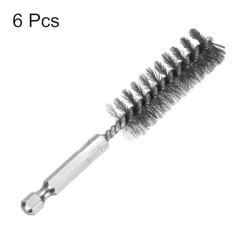 HARFINGTON 6Pcs Stainless Steel Bore Brush 18mm Dia 4" Long Cleaning Twisted Wire Brush with Handle 1/4" Hex Shank for Tubes, Ports, Bearings - size: 18mm