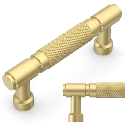 Amerdeco 10 Pack Brushed Gold knurled Cabinet Pulls 3" | Drawer Pulls Cabinet Hardware Kitchen Cabinet Handles for Bathroom ZH0072 - color: Brushed Gold, size: 3" hole center