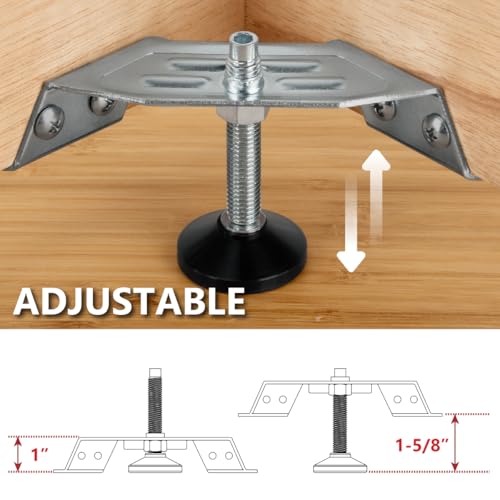 POWERTEC Corner Leveling Feet 4PK, Heavy Duty Adjustable Corner Bracket Levelers with Nylon Foot for Cabinets, Vanities, Furniture & Shelves (71157E) - size: Corner Leveler, Set of 4