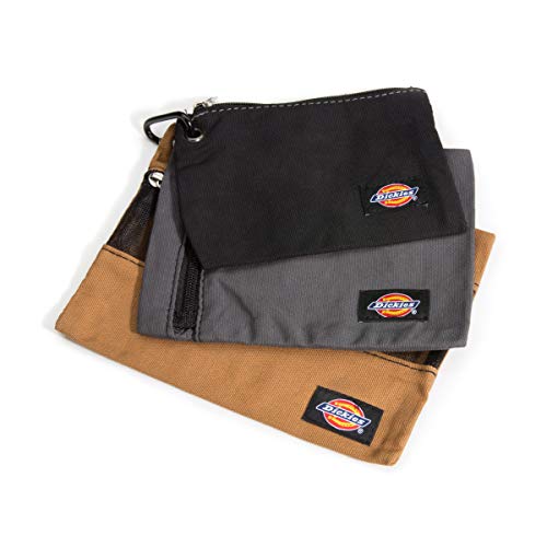 Dickies Set of 3 Small Canvas Utility Pouches, Zippered, for Organizing Small Tools and Fasteners, Grey/Tan/Black - color: Tan