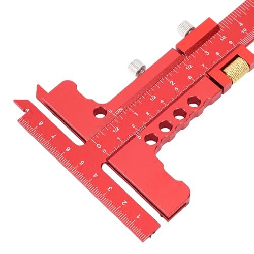 Woodworking Ruler Set, 9Pcs Aluminum Alloy Geometry Set Precision Measuring Tools for Accurate Layout Includes T Square Ruler, Compasses, Protractor, and Dovetail with