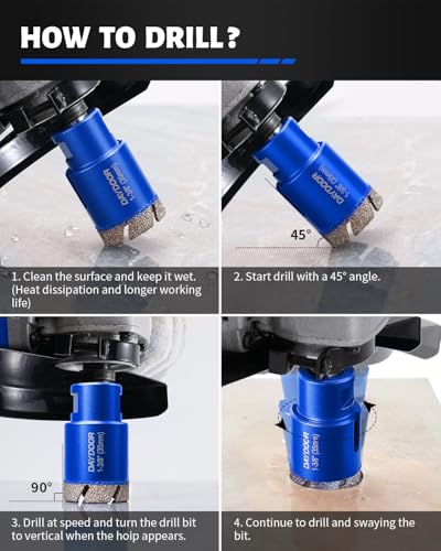 DAYDOOR Diamond Hole Saw Kit,15-Piece Tile Hole Saw Kit Vacuum Brazed(Blue) - color: Blue, size: 1/4",5/16",4/5",1",1-3/8",2",3",4"