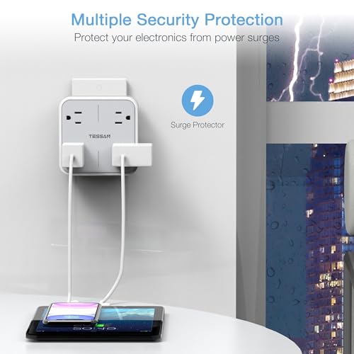 TESSAN Multi Plug Outlet Extender, Surge Protector Splitter | Multiple Outlet Wall Plug with 4 Outlets Wall Charger, Multiple Expander for Travel, Home, College Dorm Room, Gray - style: Without USB