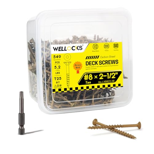 WELLOCKS #8 x 2-1/2 in Tan Deck Screws, 5.2 lbs with T25 Bit - size: #8×2-1/2", style: 5.2LBS Tan