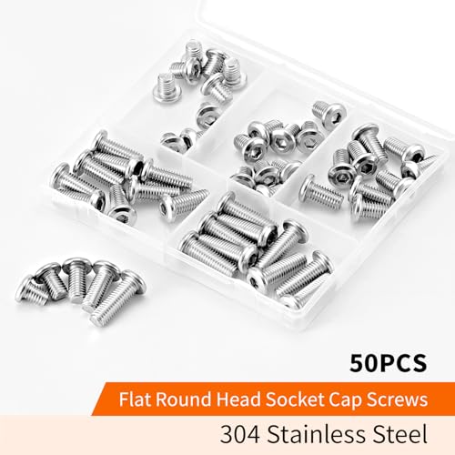 M8 x 10mm 12mm 16mm 20mm 25mm Flat Round Head Hex Socket Cap Screws Bolts, Furniture Screws, 304 Stainless Steel, Allen Hex Drive, Metric Fully Threaded, Bright Finish, Assortment Kit 50PCS - size: M8 x 10/12/16/20/25mm (50PCS)
