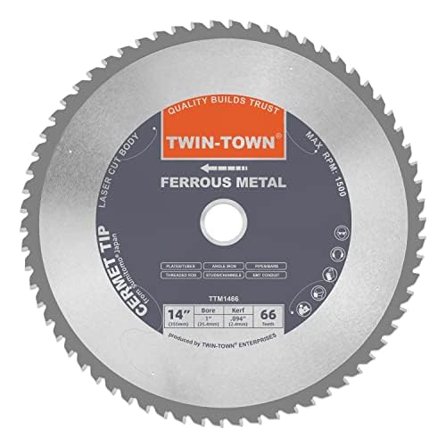 TWIN-TOWN 14-Inch 66 Teeth Dry Cut Mlid Steel and Ferrous Metal Cermet Saw Blade with 1-Inch Arbor - size: 14" 66T thick steel
