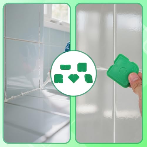 Tinoaly 10pcs Silicone Caulking Tool Kit, Caulk Remover Tool Portable Sealant Scraper Reusable Grout Scraper for Kitchen Bathroom Floor (Green) - color: Green
