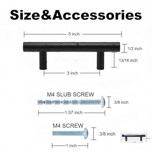 35 Pack Black Cabinet Handles 3 inch, Stainless Steel Drawer Pulls, Precise Hole Spacing ±0.1mm, Complete Screws Included, Rust-Resistant for Kitchen Cabinet Upgrade & Apartment Renovation,5 In Length - color: Matte Black, size: 3 inch Hole Center