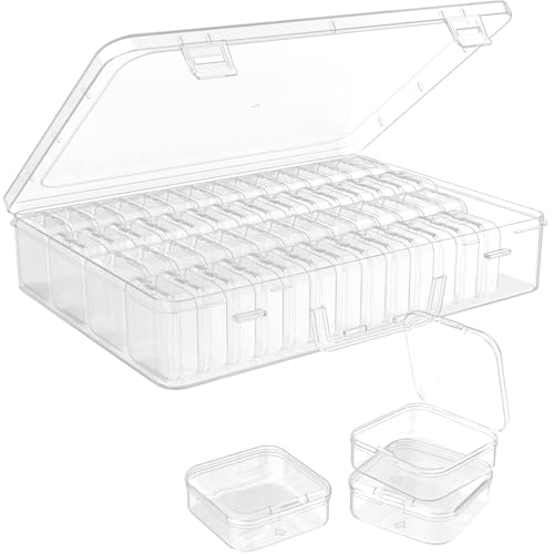 Portable Bead Organizer, 60Pcs Small Clear Storage Boxes with Hinged Lid and Large Craft Case with Handle, Mini Plastic Containers for Jewelry Making Diamonds Arts Screws Seeds Small Parts - size: 60 Pcs (2.16" x 2.16" x 0.78")