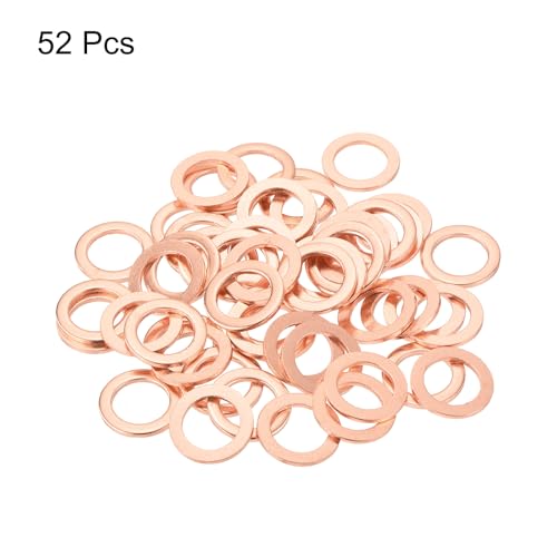 MECCANIXITY 52 Pcs Flat Copper Washers, 12x18x1.5mm Copper Upgraded Flat Metric Sealing Crush Ring Washers for Hydraulic Fittings Screw Bolt Nut Electronic Repair - size: 12x18x1.5mm