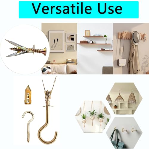 170Pcs Self Drilling Drywall Anchors and Screws Kit,160 Zinc Plated Steel Expansion Screws and 10 Hook Screws.Wall Anchors for Drywall, Wall,Mounting Mirror,Picture Frames