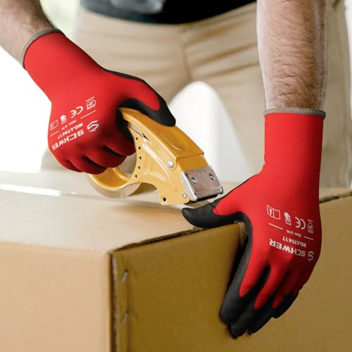 Schwer Ultra-Comfort Safety Work Gloves MicroFoam Nitrile Coated, Seamless Knit Nylon Glove for Men and Women, 6/12 Pairs, Abrasion Resistant, Non Slip, Breathable, LT5617, XXL - color: Red, size: XX-Large