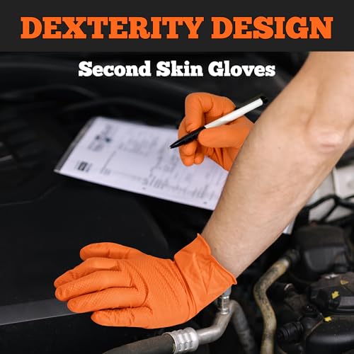 TitanFlex Heavy Duty Orange Nitrile Gloves, 6 Mil, Raised Diamond Texture, Mechanic Disposable Gloves, Latex Free Powder Free - color: 05 6mil (1000ct), size: X-Large
