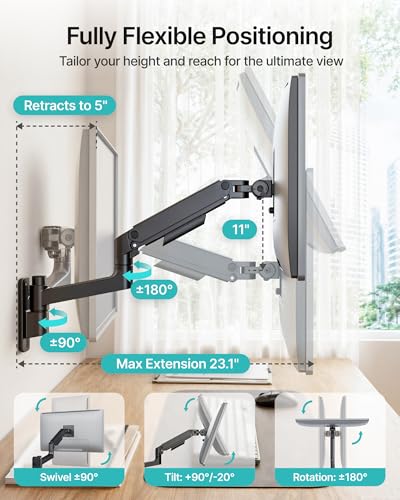 Single Wall Mount Monitor Arm for 17-49" Ultrawide Screens - size: Single