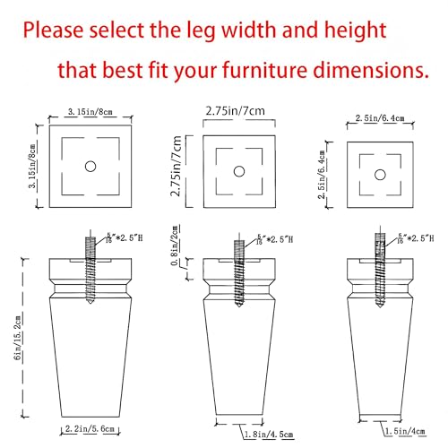 Wood Legs for Furniture 6 inch Heavy Duty Sofa Legs Square Brown Bed Legs Pack of 4, Sofa Replacement Parts, Dresser Leg, Cabinet Feet, Futon, Ottoman, Couch Legs, Couch Riser - color: Brown, size: 6"H*3.15"W