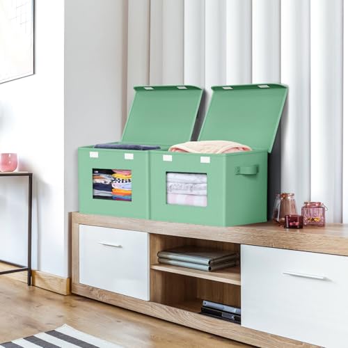 Univivi Fabric Foldable Storage Bins with Lids, 4 Pack, Green - color: Green