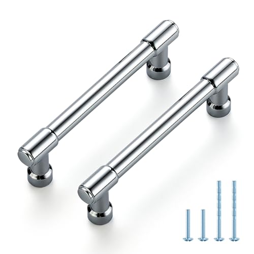 JOY DECOR Polished Chrome Cabinet Handles Modern Pulls,3-3/4 Inch,2 Pack | Smooth Feel, Solid Zinc Alloy, Screws Included, Dresser Drawer Pulls, Kitchen Cabinet Hardware, for Cupboard Door Handles - color: Polished Chrome, size: 3-3/4 In Hole Center