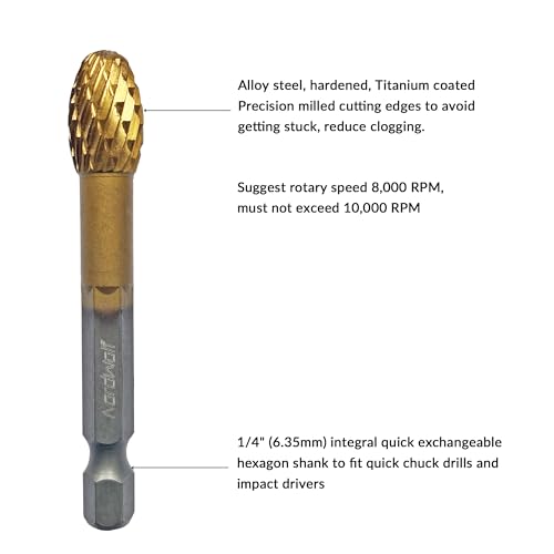 5PCS Rotary Burr Rasp Files Set with 1/4" Hex Shank for Metal/Wood/Plastic - size: 1/4" Hex Shank (5 Pcs)