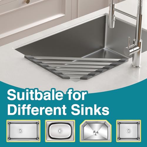 COOL-ANGLE Triangular Corner Sink Drying Rack, Aluminum, 16"x9.5", Gray