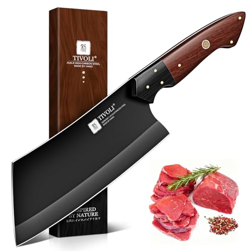 TIVOLI Meat Cleaver Knife 7 inch - Black Butcher Knife for Meat Cutting - size: 6.9"