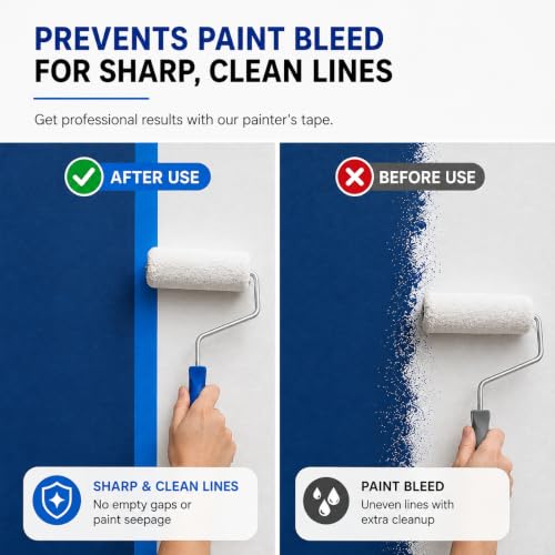 Blue Painters Tape 1 Inch Wide, 2 Rolls x 60 Yds Blue Masking Tape - size: 2 Rolls Blue Painters Tape 1 Inch x 60 Yards Each