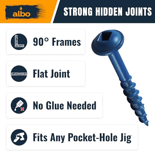 ALBO #8 x 1-1/2" Pocket Hole Screws 400 Pack – Durable Zinc-Coated Carbon Steel, Square Drive, Easy Drive Wood Screws with 6" Driver Bit for Cabinets & DIY Projects - color: Blue, size: #8 x 1-1/2"