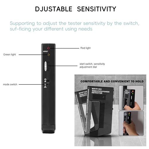 WPP123 High Sensitivity in-Wall Detector, Metal Detector, Wire Detector, Adjustable Alarm, Multi-Functional Scanner, Suitable for Adults, Durable Plastic Body, Black