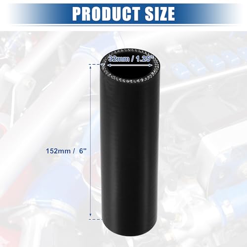 uxcell 1.25" ID 6" Length 4-Ply Reinforced High Temp Straight Coupler Silicone Reducer Hose Black for Car Intercooler Intake Piping - size: 1.25" ID