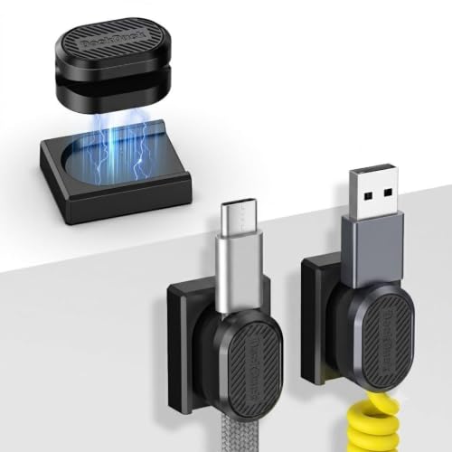 3-Pack Magnetic Cable Clips with Detachable Base, Auto Snap Cord Holder for Desk, Self-Adhesive Cable Organizer Compatible with Round and Flat Cables for Home Office Car - size: 3 Pack