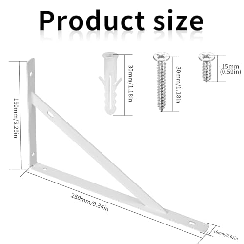8 Pcs Heavy Duty Shelf Brackets, Floating Metal Shelf Brackets, L Shaped Shelves Support Angle Brackets for Heavy Duty Floating Shelves (9.84 x6.29 inch White) - size: 9.84 x 6.29 inch White