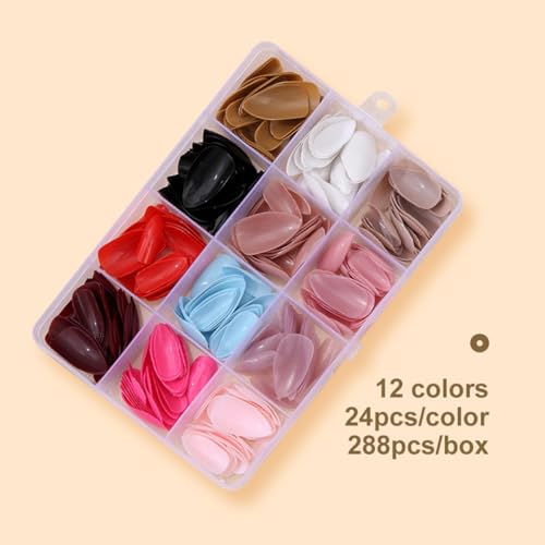 288Pcs Press On Nails Short Almond Fake Nails Solid Color False Nails Press Ons Set Full Cover Acrylic Glue on Nails Reusable Glossy Artificial Nail Kit for Women Girls Nail Art Decoration 12 Color - color: A003