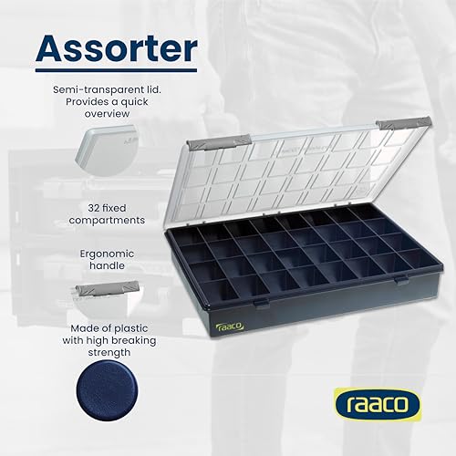 Raaco Assorter 4-32 Tool Box Organizer, 32-Slot Small Parts & Hardware - size: Full-Size –32 Slots, style: Fixed Grid