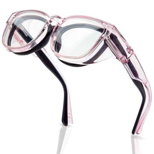 LianSan Safety Glasses Over Eyeglasses for Women - Anti-Fog Goggles Fit Over Eyewear for ANSI Z87.1 Certified - color: Light Pink/Clear