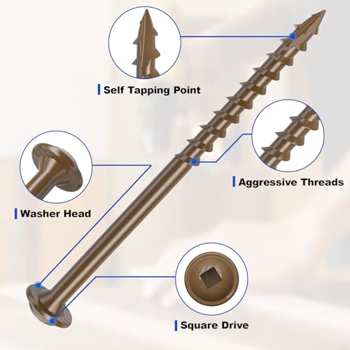 #8 Pocket Hole Screws 1-1/4 Inch, 100Pcs Coarse Thread Wood Screws, Square Drive, Washer Head, 4-Layer Coating, Drive Bit Included (Brown) - color: Brown, size: #8 x 1-1/4"