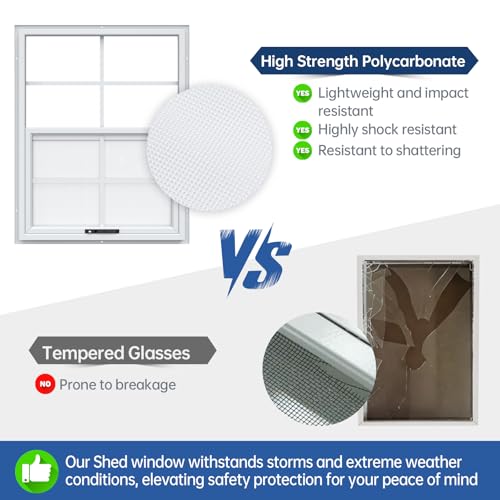 2 Pack 18 x 23 Shed Windows with White Frame, Flush Mount Small Window with PC Screen for Shed for Shed, Chicken Coop, Household, Playhouse, Garage