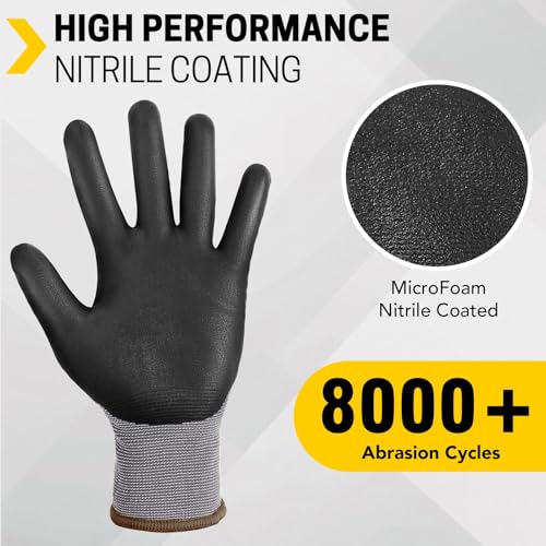 FURWEY Work Gloves,8/30 Pairs Nitrile,24 Pairs PU,Seamless Nylon Knit - color: Black Gray-8pairs, size: Medium