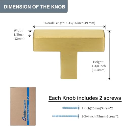 Goldenwarm 5 Pack Gold Cabinet Knobs，Brushed Brass Drawer Knobs - color: Gold, size: Single Hole