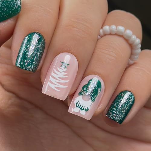 CurvLife Square Square Press On Nails, Green Christmas Green,Soft Gel - color: Green Christmas