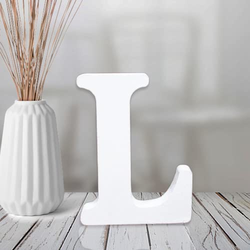 AOCEAN 4 Inch White Wood Letters Unfinished Wood Letter for Wall Decor Decorative Standing Letters Slices Sign Board Decoration for Craft Home Party Projects (L) - style: L