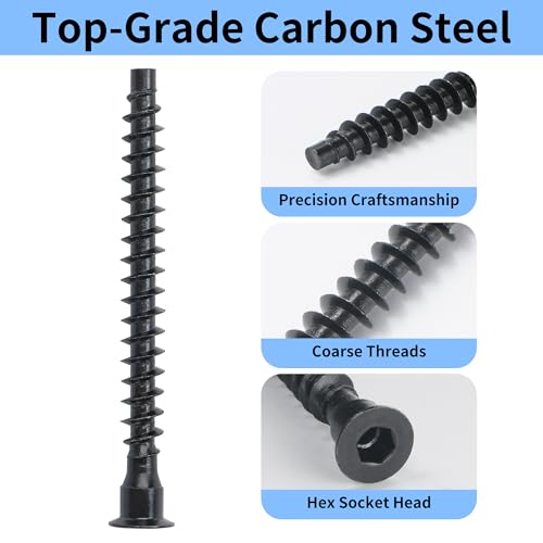 M5 x 40mm Confirmat Screws Black 50 PCs, Hex Socket Drive Countersunk Furniture Connecting Self-Tapping Screw Set Carbon Steel Zinc Plated - color: Black, size: M5x40mm