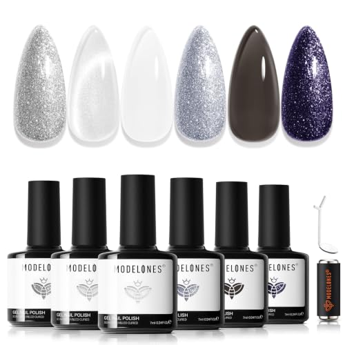 modelones Gel Nail Polish Set 6 Colors Jelly Black White Blue Purple - color: A A1 White Blue Purple Shades