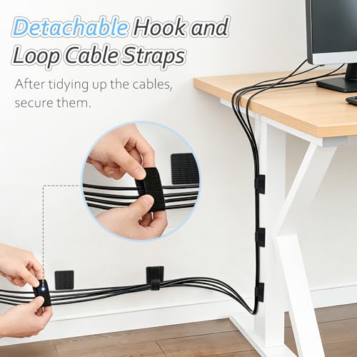 Cable Management Under Desk Detachable Cable Straps, Black, 20 Pack - color: Black