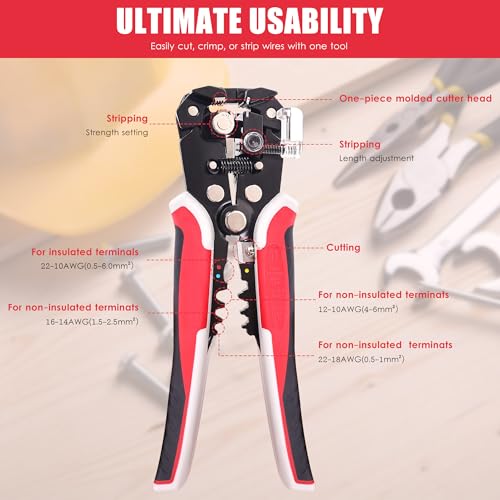 201PCS Wire Stripper Tool Kit,Self-Adjusting 8" Automatic Wire Stripping Tool for AWG 10-24, 3-in-1 Automatic Wire Stripper/Cutter/Crimper, Universal Wire strippers for Electrical Work